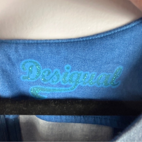 Desigual Boho Artsy Cotton Blend Sleeveless Blue Shift Dress Small - Picture 6 of 11